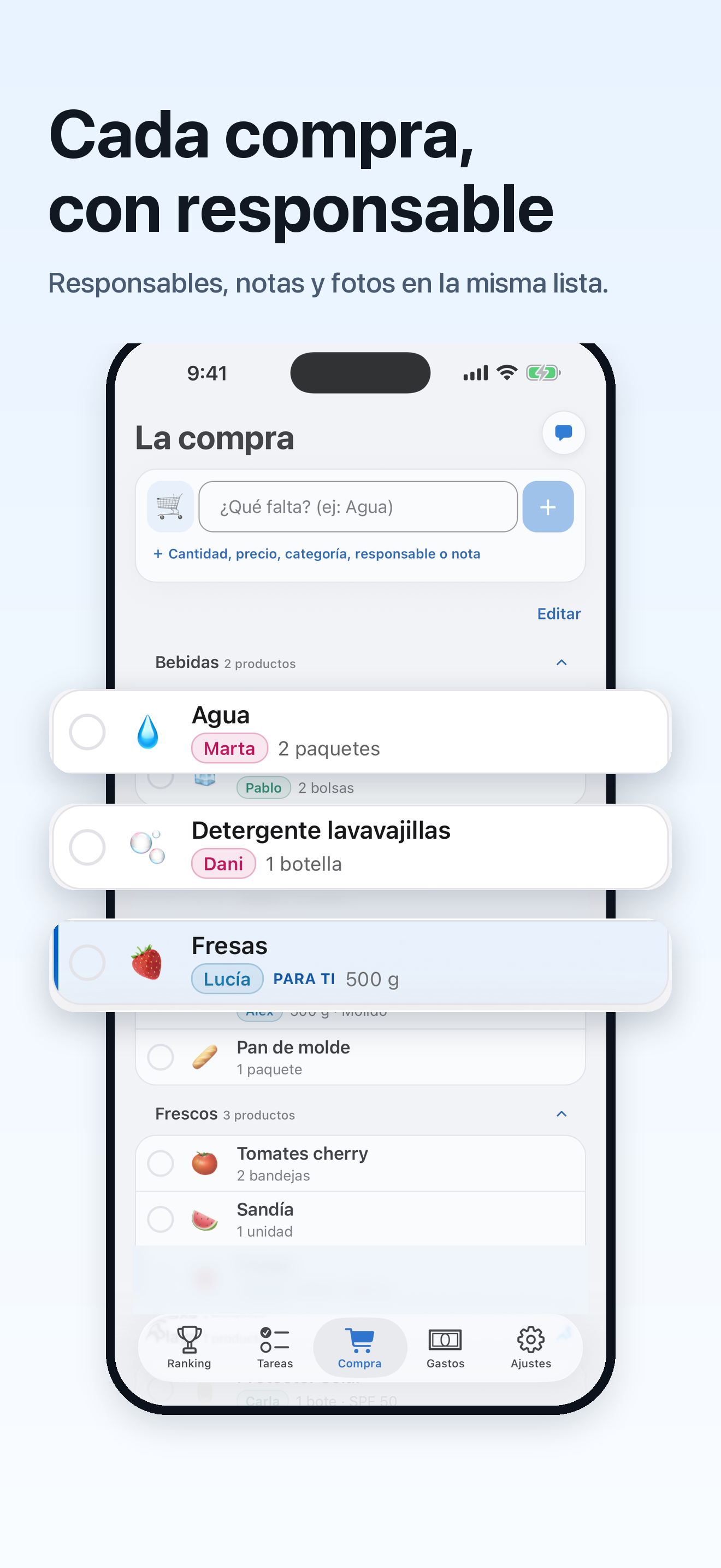 Compra compartida de Tokarea con una persona responsable para cada producto